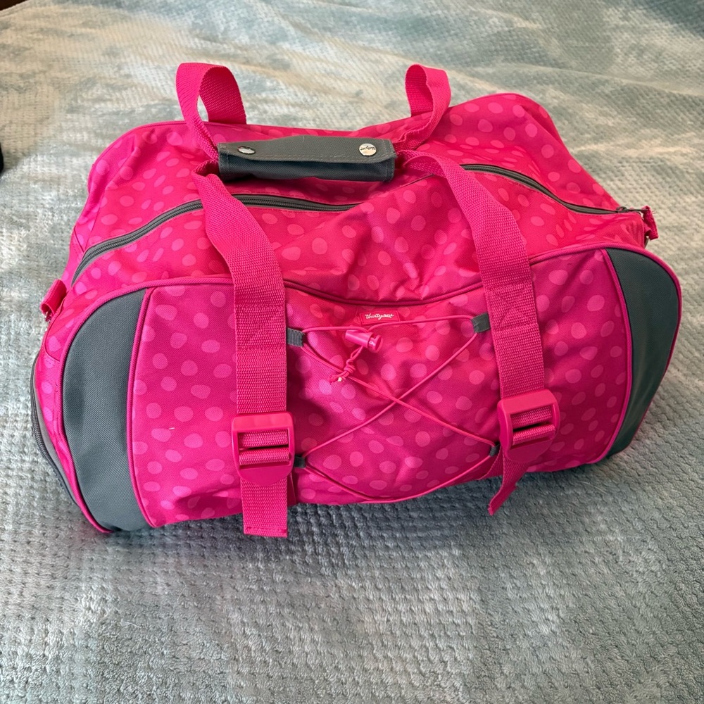 Thirty-One Pink Gray Polka Dot Travel/Gym Bag